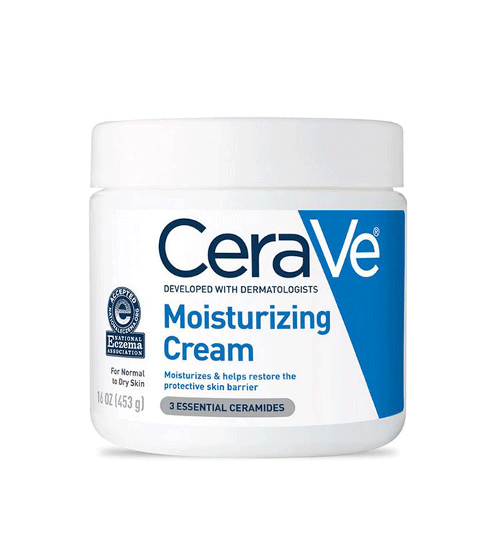 A jar of CeraVe Moisturizing Cream, a hydrating skincare product for dry skin.