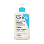 A bottle of CeraVe SA Smoothing Cleanser in plain background.